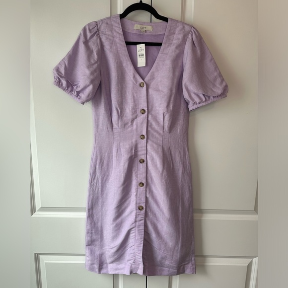 LOFT Dresses & Skirts - LOFT Women’s Button V-Neck Dress Orchid Flash Purple NWT (Size 0)